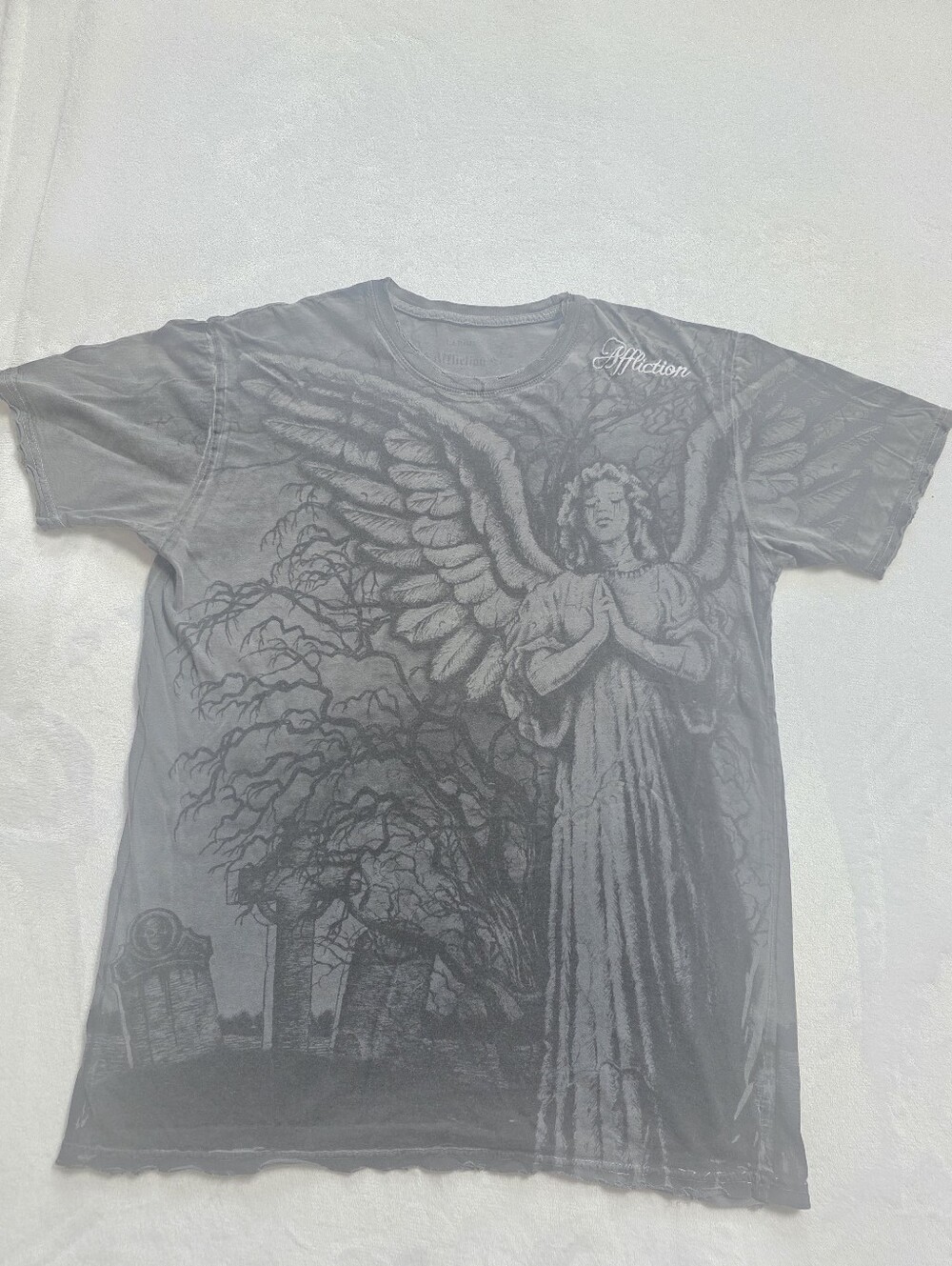 Vintage Affliction Angel Graveyard Graphic Tee Distressed Y2K Gothic L
